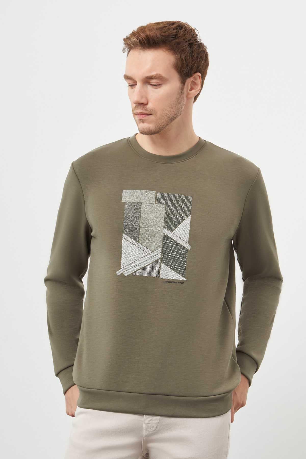 Morven Erkek Yeşil Trend Bisiklet Yaka Sweat-Shirt