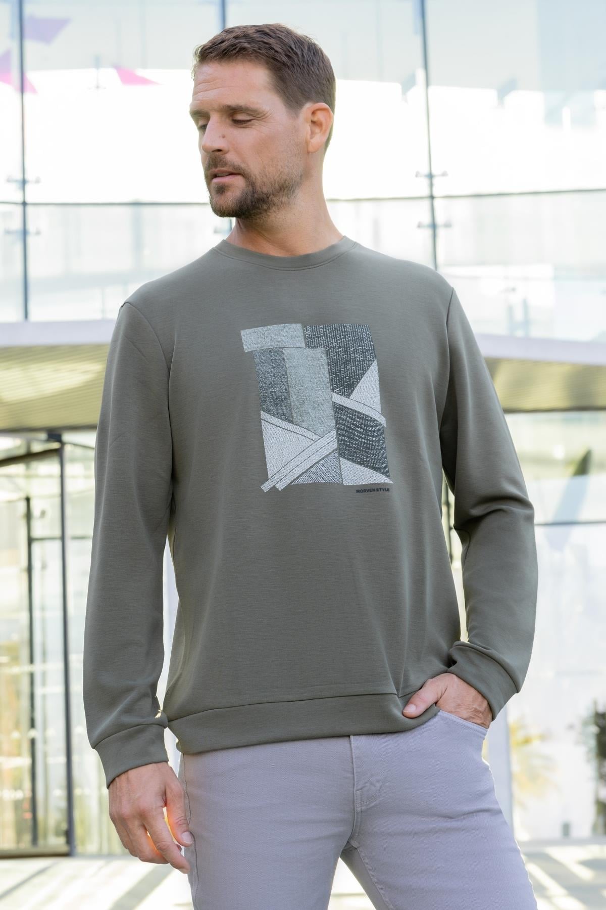 Morven Erkek Yeşil Trend Bisiklet Yaka Sweat-Shirt