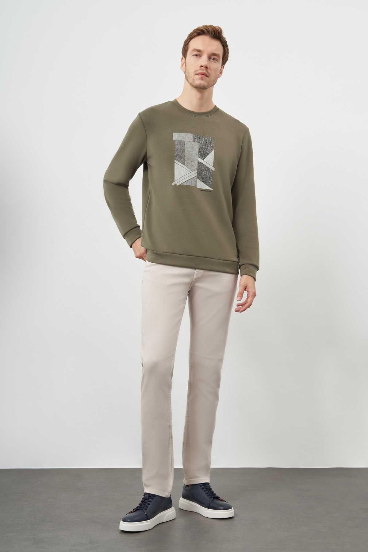 Morven Erkek Yeşil Trend Bisiklet Yaka Sweat-Shirt