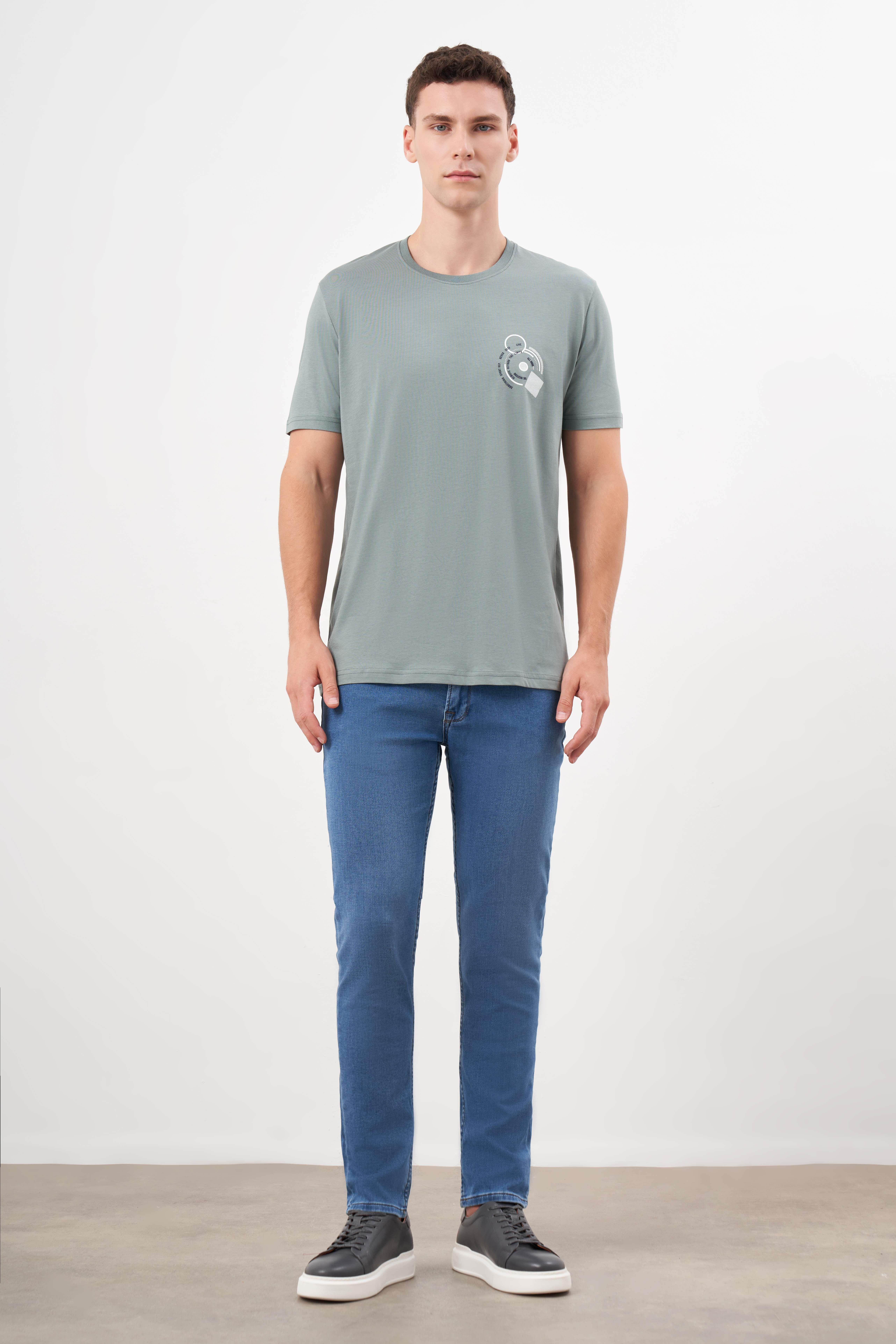 Morven Erkek Yeşil Trend Süprem Baskılı Bisiklet Yaka Dynamic Fit T-Shirt