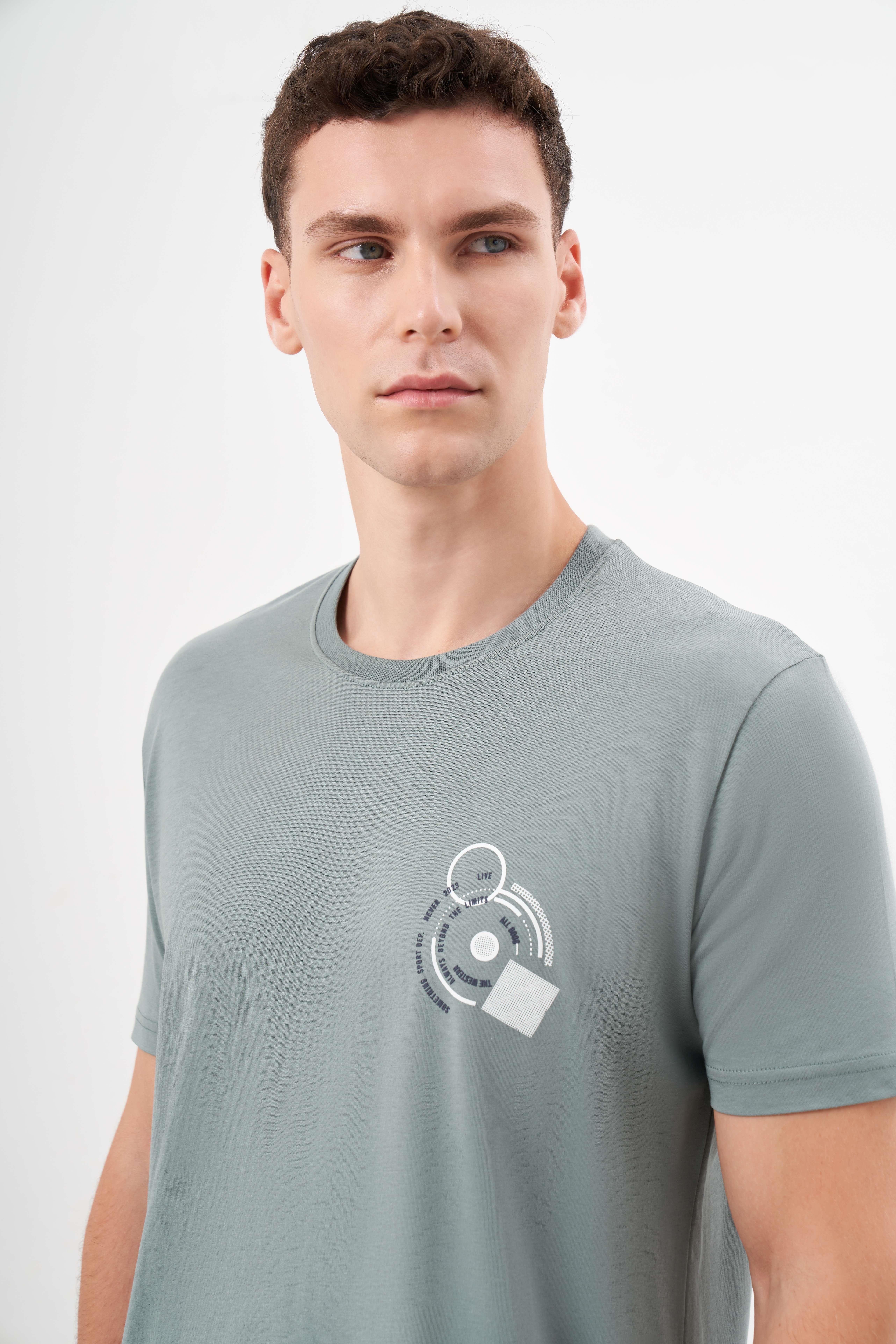 Morven Erkek Yeşil Trend Süprem Baskılı Bisiklet Yaka Dynamic Fit T-Shirt