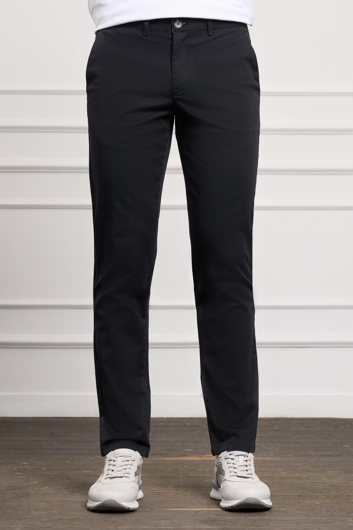 Siyah Slim Fit Dar Kesim Chino Yan Cep Erkek Pantolon