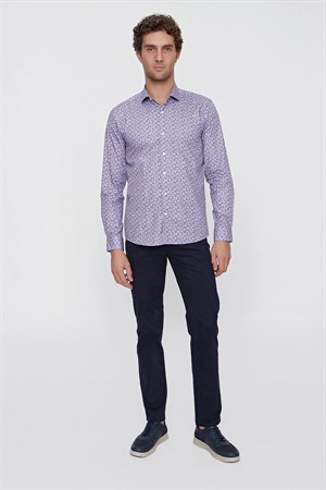 Morven Erkek Pembe Pamuk Baskılı Slim Fit Dar Kesim Gömlek