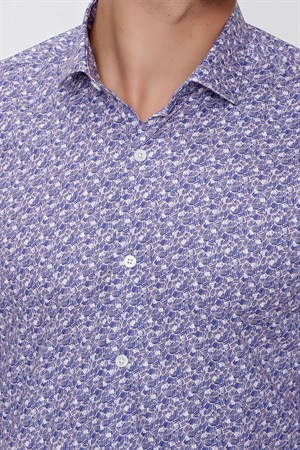 Morven Erkek Pembe Pamuk Baskılı Slim Fit Dar Kesim Gömlek