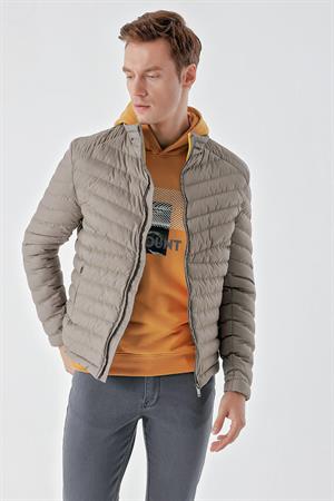 Açık Gri Su İtici Rüzgar Geçirmez Dynamic Fit Rahat Kesim Şişme Mont