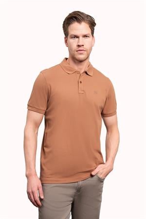 Açık Kahve Basic Düz %100 Pamuk Slim Fit Dar Kesim Kısa Kollu  Polo Yaka Erkek Tişört
