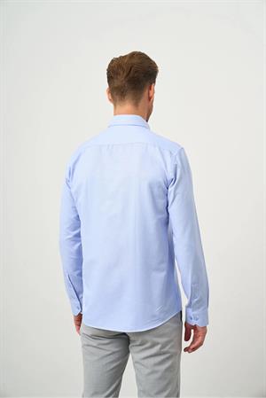 Açık Mavi Düğmeli Yaka Kolay Ütülenebilir Oxford Pamuklu Slim Fit Gömlek