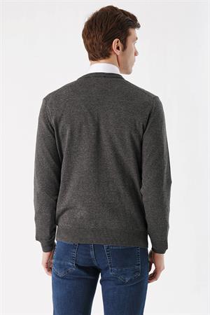 Antrasit Basic Dinamik Fit Rahat Kesim V Yaka Triko Kazak