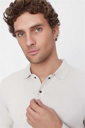 Bej Basic Dinamik Fit Rahat Kesim Polo Yaka Triko Kazak