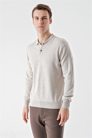 Bej Basic Dinamik Fit Rahat Kesim Polo Yaka HEDİYE KUTULU Triko Kazak