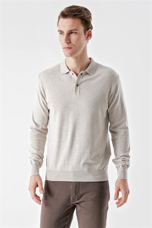 Bej Basic Dinamik Fit Rahat Kesim Polo Yaka HEDİYE KUTULU Triko Kazak