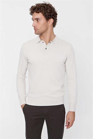 Bej Basic Dinamik Fit Rahat Kesim Polo Yaka Triko Kazak