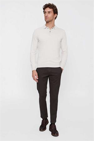 Bej Basic Dinamik Fit Rahat Kesim Polo Yaka Triko Kazak