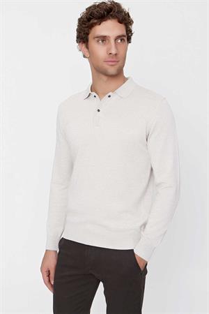 Bej Basic Dinamik Fit Rahat Kesim Polo Yaka Triko Kazak