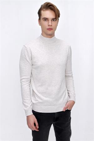 Bej Basic Dinamik Fit Rahat Kesim Yarım Balıkçı Yaka Triko Kazak