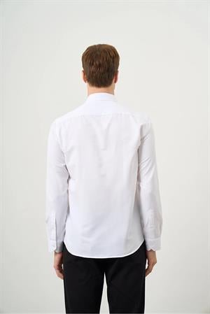 Beyaz Düğmeli Yaka Kolay Ütülenebilir Oxford Pamuklu Slim Fit Gömlek