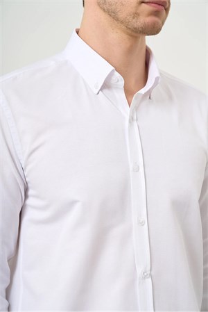Beyaz Slim Fit Düğmeli Yaka Oxford Kolay Ütülenebilir Pamuklu HEDİYE KUTULU Uzun Kollu Gömlek