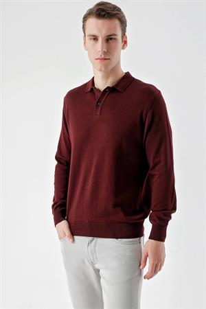 Bordo Basic Dinamik Fit Rahat Kesim Polo Yaka HEDİYE KUTULU Triko Kazak