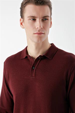 Bordo Basic Dinamik Fit Rahat Kesim Polo Yaka HEDİYE KUTULU Triko Kazak