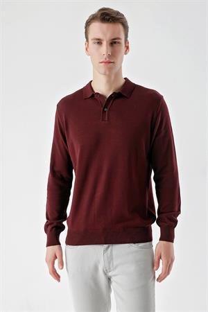 Bordo Basic Dinamik Fit Rahat Kesim Polo Yaka HEDİYE KUTULU Triko Kazak