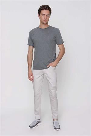 Erkek Antrasit Basic Düz %100 Pamuk Bisiklet Yaka Slim Fit Dar Kesim Kısa Kollu Tişört