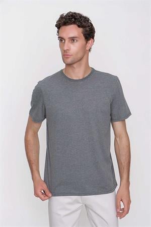 Erkek Antrasit Basic Düz %100 Pamuk Bisiklet Yaka Slim Fit Dar Kesim Kısa Kollu Tişört
