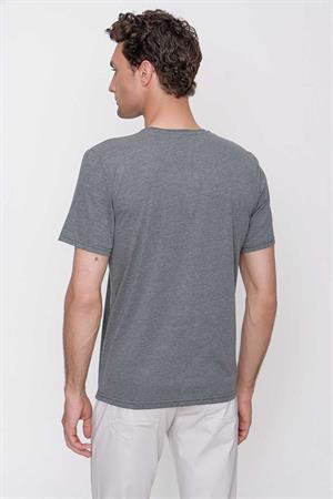 Erkek Antrasit Basic Düz %100 Pamuk Bisiklet Yaka Slim Fit Dar Kesim Kısa Kollu Tişört