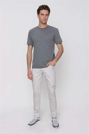 Erkek Antrasit Basic Düz %100 Pamuk Bisiklet Yaka Slim Fit Dar Kesim Kısa Kollu Tişört