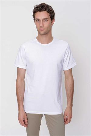 Erkek Beyaz Basic Düz %100 Pamuk Bisiklet Yaka Slim Fit Dar Kesim Kısa Kollu Tişört