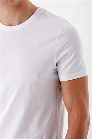 Erkek Beyaz Basic Düz %100 Pamuk Bisiklet Yaka Slim Fit Dar Kesim Kısa Kollu Tişört