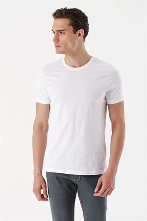 Erkek Beyaz Basic Düz %100 Pamuk Bisiklet Yaka Slim Fit Dar Kesim Kısa Kollu Tişört