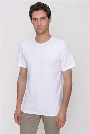 Erkek Beyaz Basic Düz %100 Pamuk Bisiklet Yaka Slim Fit Dar Kesim Kısa Kollu Tişört