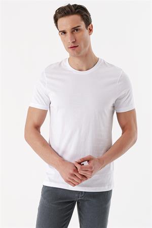 Erkek Beyaz Basic Düz %100 Pamuk Bisiklet Yaka Slim Fit Dar Kesim Kısa Kollu Tişört