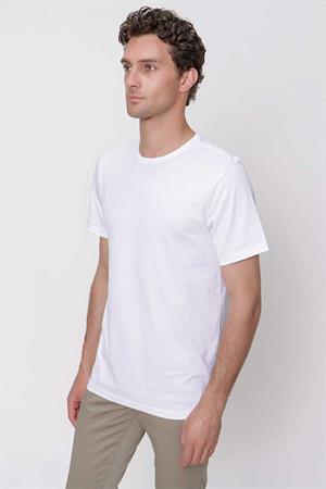 Erkek Beyaz Basic Düz %100 Pamuk Bisiklet Yaka Slim Fit Dar Kesim Kısa Kollu Tişört