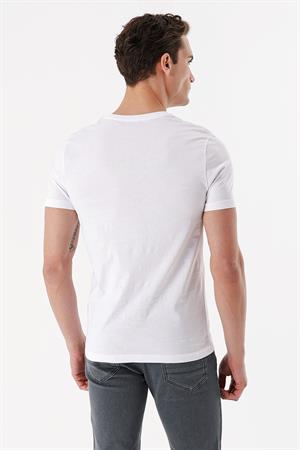 Erkek Beyaz Basic Düz %100 Pamuk Bisiklet Yaka Slim Fit Dar Kesim Kısa Kollu Tişört