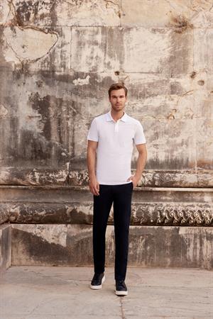 Erkek Beyaz Basic Düz %100 Pamuk Slim Fit Dar Kesim Kısa Kollu Polo Yaka Tişört