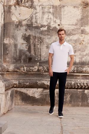 Erkek Beyaz Basic Düz %100 Pamuk Slim Fit Dar Kesim Kısa Kollu Polo Yaka Tişört