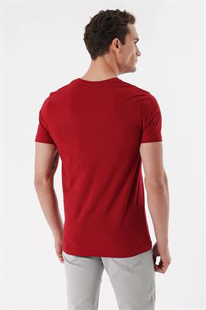 Erkek Bordo Basic Düz %100 Pamuk Bisiklet Yaka Slim Fit Dar Kesim Kısa Kollu Tişört