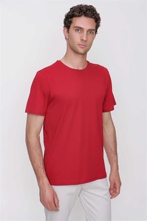 Erkek Bordo Basic Düz %100 Pamuk Bisiklet Yaka Slim Fit Dar Kesim Kısa Kollu Tişört