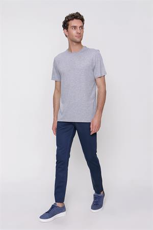 Erkek Gri Basic Düz %100 Pamuk Bisiklet Yaka Slim Fit Dar Kesim Kısa Kollu Tişört