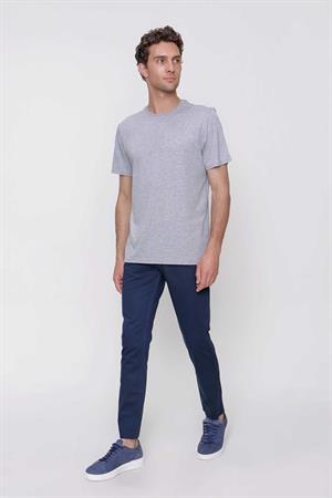 Erkek Gri Basic Düz %100 Pamuk Bisiklet Yaka Slim Fit Dar Kesim Kısa Kollu Tişört