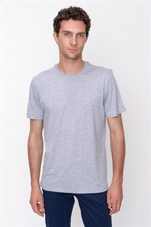 Erkek Gri Basic Düz %100 Pamuk Bisiklet Yaka Slim Fit Dar Kesim Kısa Kollu Tişört