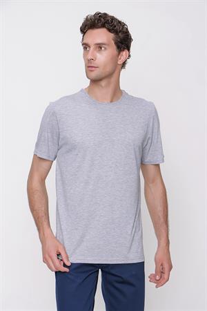 Erkek Gri Basic Düz %100 Pamuk Bisiklet Yaka Slim Fit Dar Kesim Kısa Kollu Tişört
