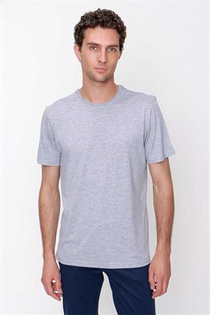 Erkek Gri Basic Düz %100 Pamuk Bisiklet Yaka Slim Fit Dar Kesim Kısa Kollu Tişört