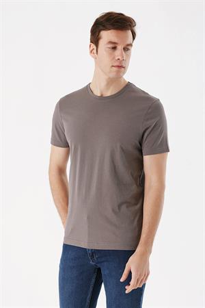 Erkek Koyu Gri Basic Düz %100 Pamuk Bisiklet Yaka Slim Fit Dar Kesim Kısa Kollu Tişört