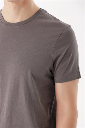 Erkek Koyu Gri Basic Düz %100 Pamuk Bisiklet Yaka Slim Fit Dar Kesim Kısa Kollu Tişört