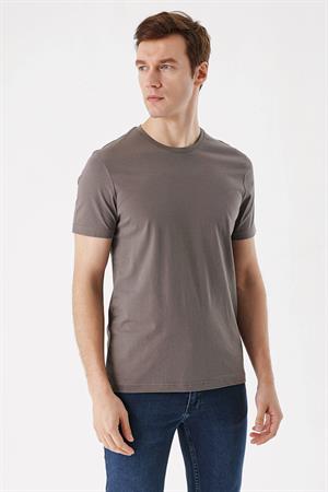 Erkek Koyu Gri Basic Düz %100 Pamuk Bisiklet Yaka Slim Fit Dar Kesim Kısa Kollu Tişört