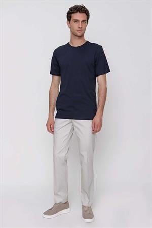Erkek Lacivert Basic Düz %100 Pamuk Bisiklet Yaka Slim Fit Dar Kesim Kısa Kollu Tişört