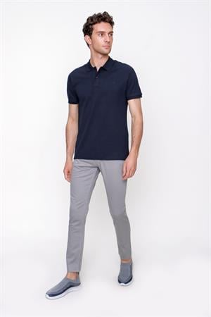 Erkek Lacivert Basic Düz %100 Pamuk Slim Fit Dar Kesim Kısa Kollu Polo Yaka Tişört