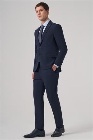 Erkek Lacivert Basic Düz Slim Fit Dar Kesim Çift Yırtmaç Takım Elbise